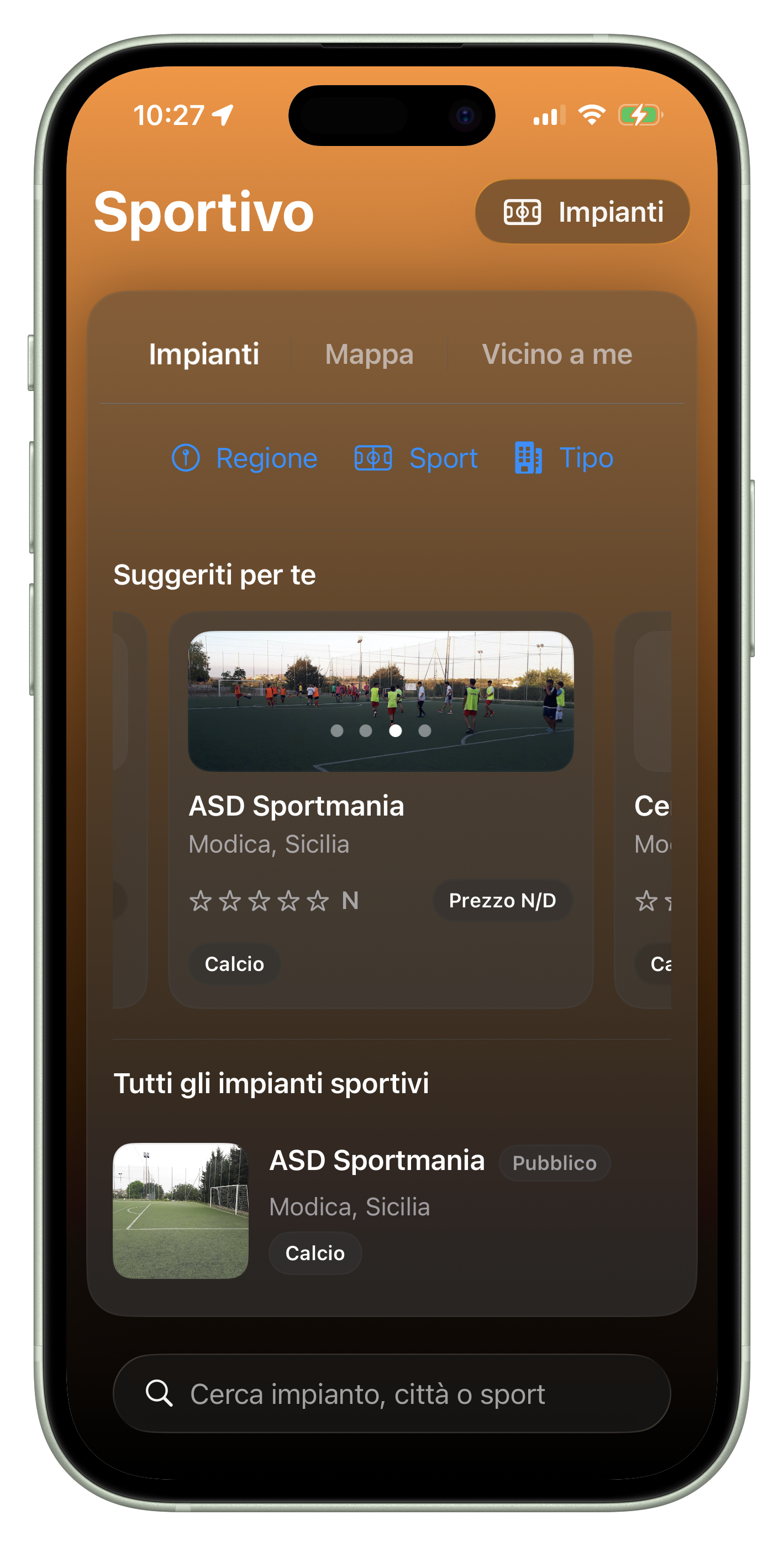 Sportivo su iPhone, vista frontale